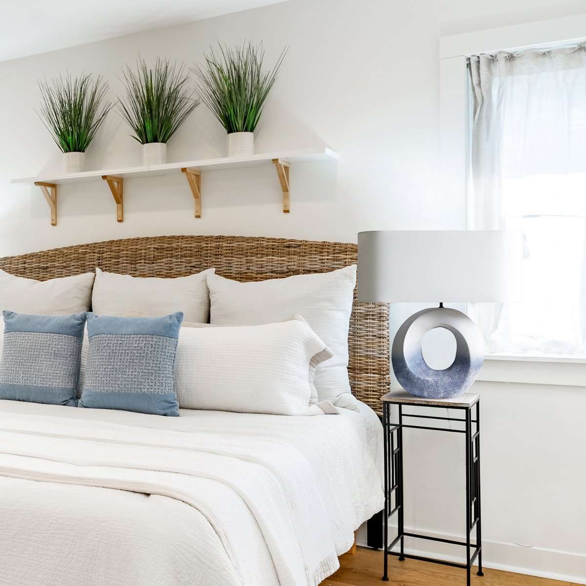 Table lamp ceramic/linen blue/white