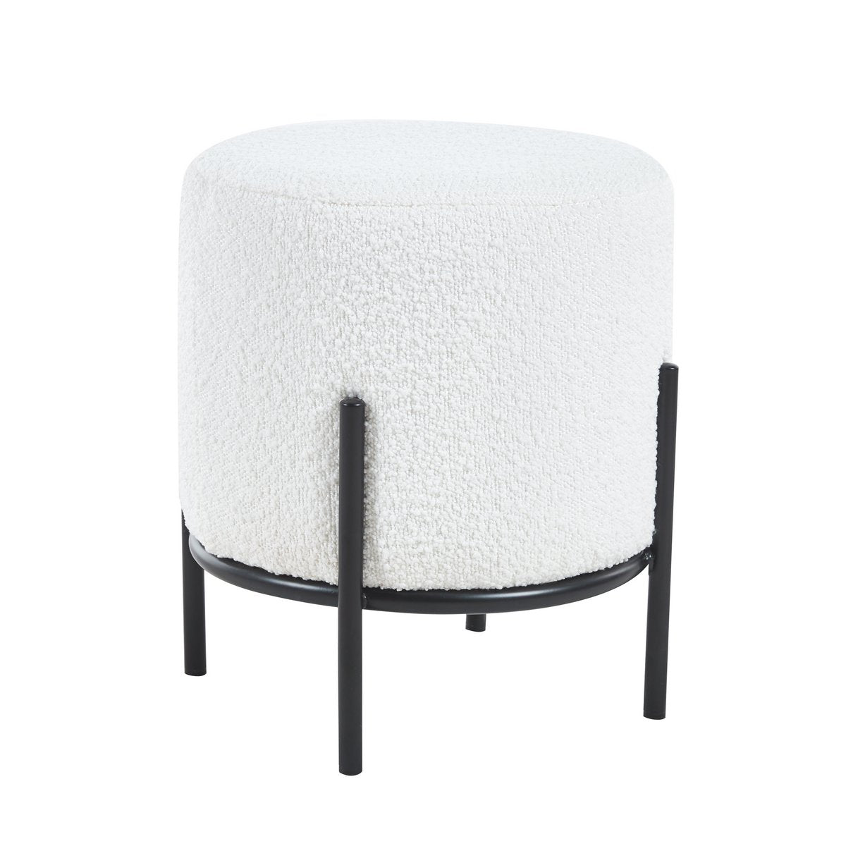Polsterhocker Ø35 cm Bouclé Stoff Weiß