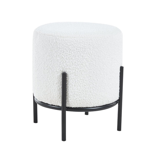 Polsterhocker Ø35 cm Bouclé Stoff Weiß