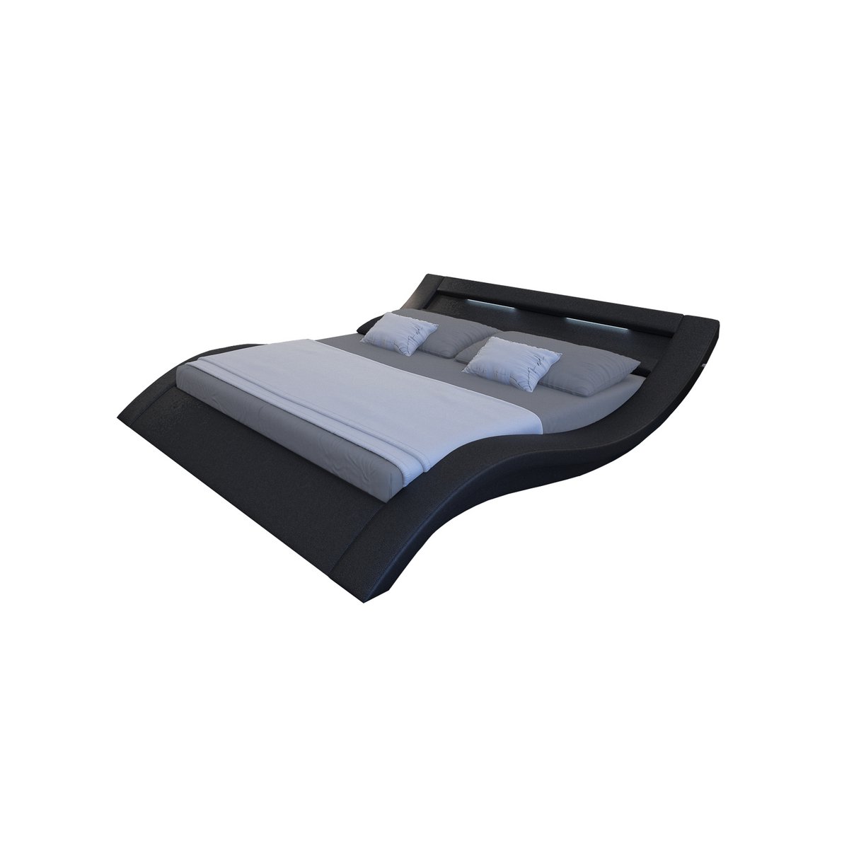 Upholstered bed 140x200 cm LED black faux leather look