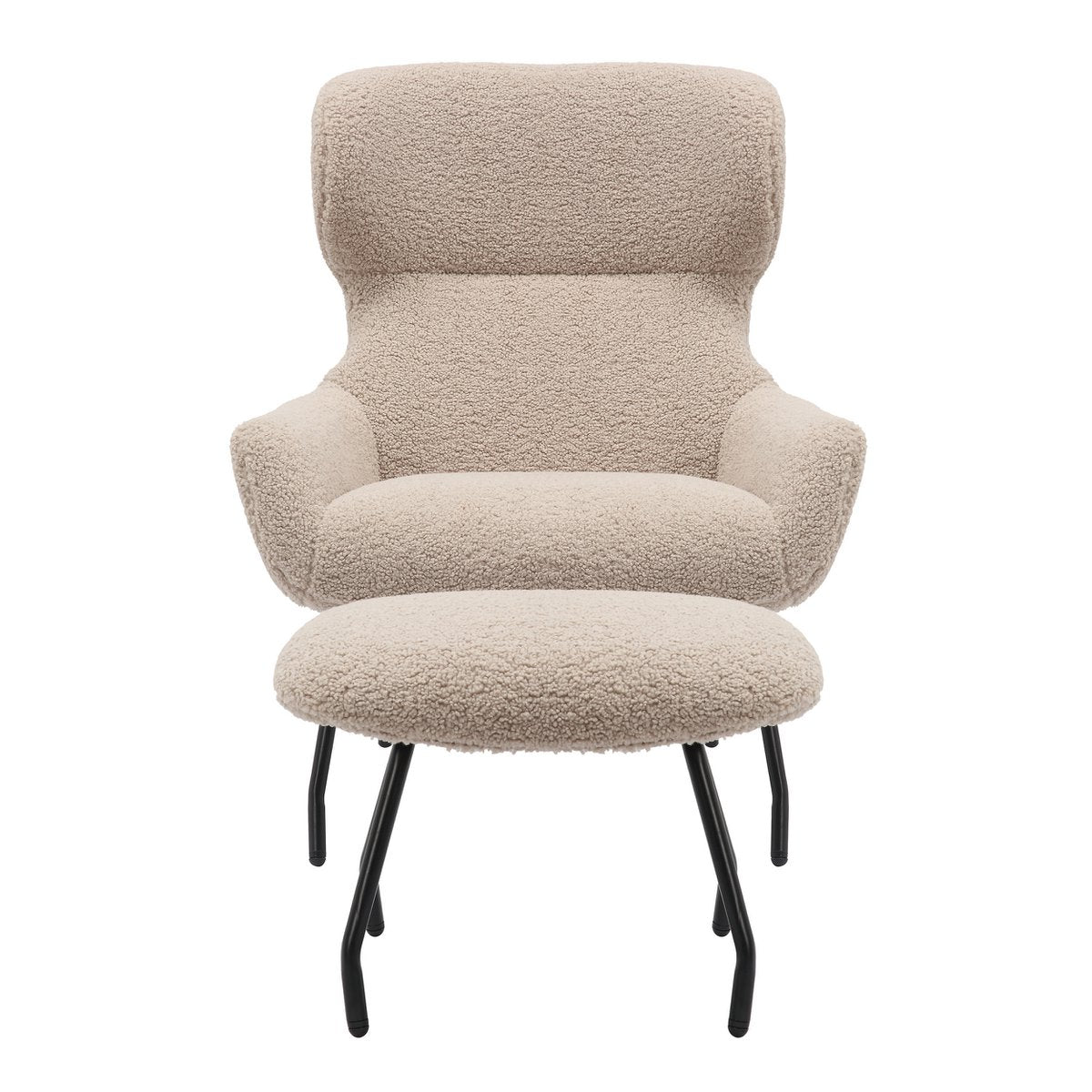 Armchair and stool set teddy fur taupe