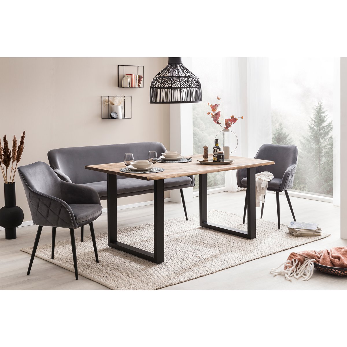 Bench 160 cm velvet gray
