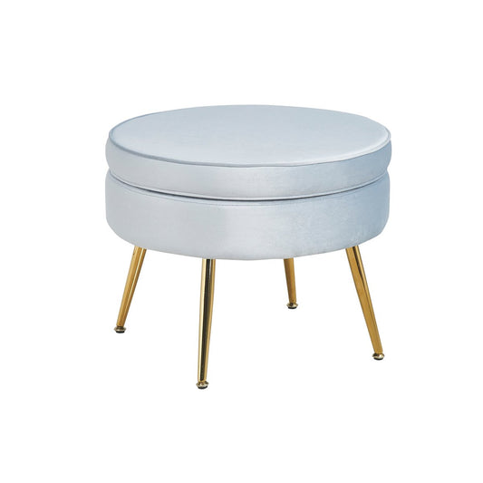 Round pouf in light gray velvet