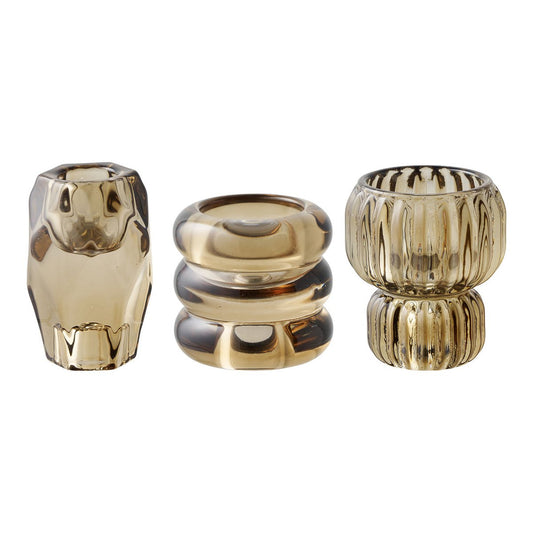 Kerzenhalter, Glas, Rauchbraun, 3er-Set