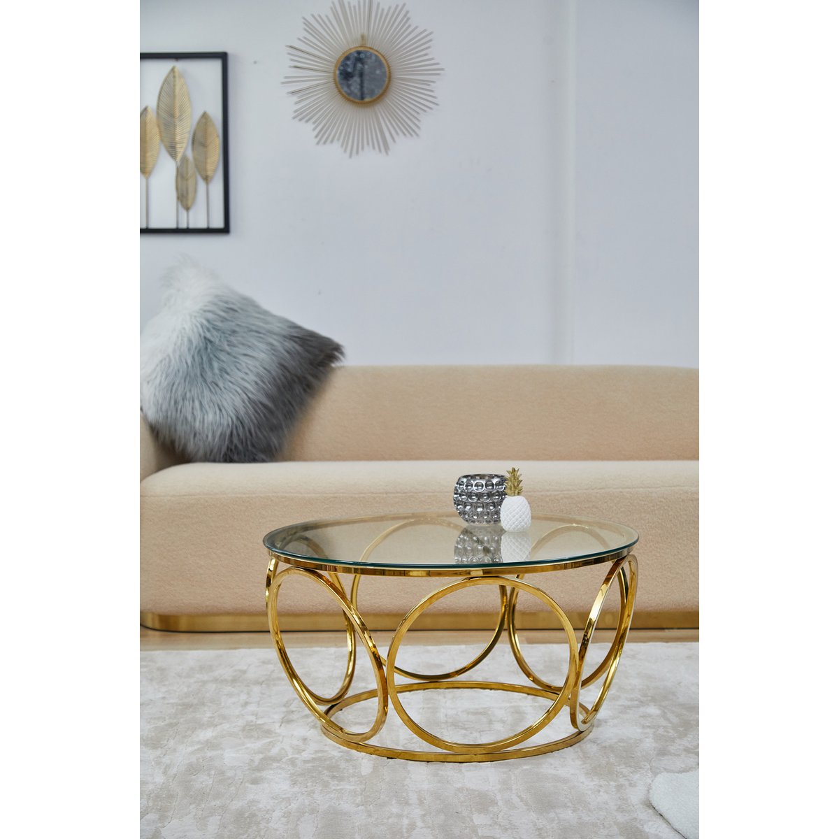 Coffee table Ø 80 cm gold/clear glass
