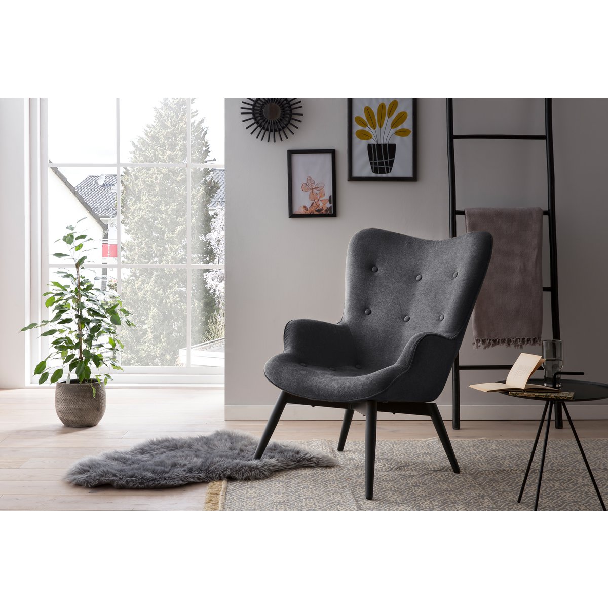 Armchair dark gray textured fabric