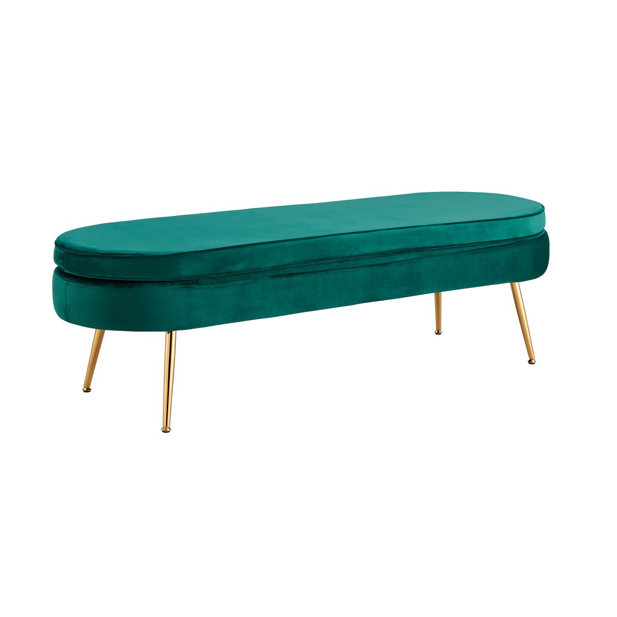 Long oval pouf in green velvet