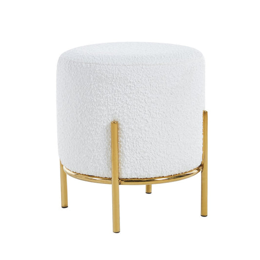 Polsterhocker Ø35 cm Bouclé Stoff Weiß
