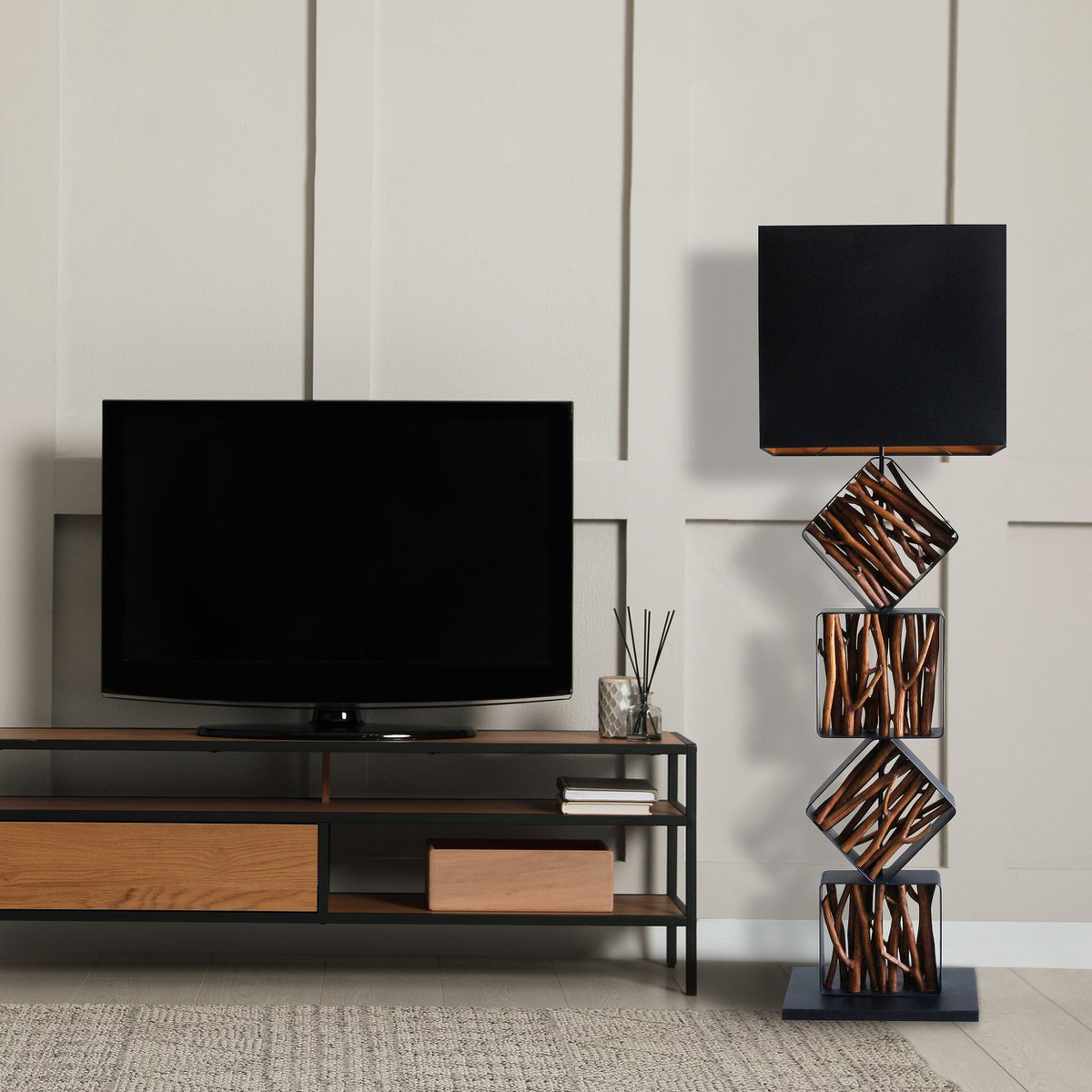 Floor lamp driftwood natural/black 155 cm