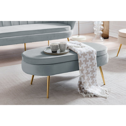 Pouf oval in light gray velvet