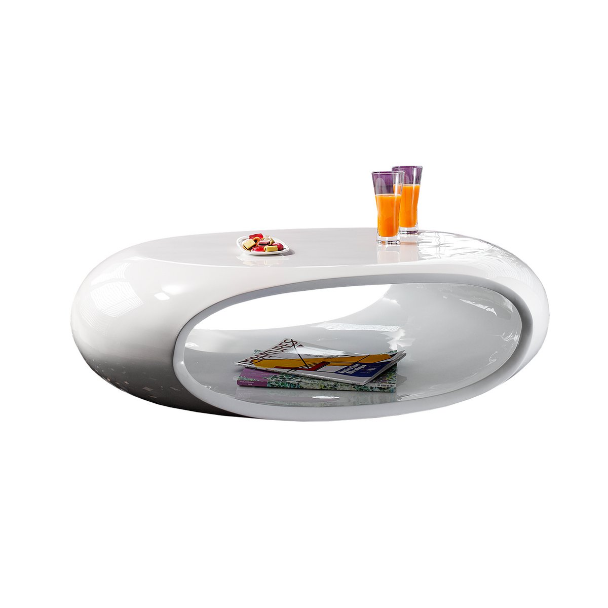 Coffee table 100x70x32 cm white fiberglass