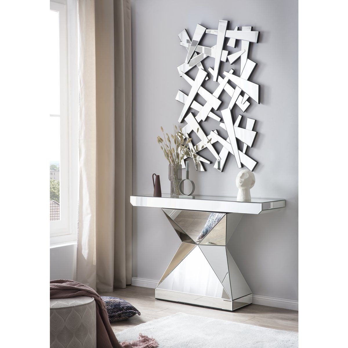 MDF console table with mirrored glass