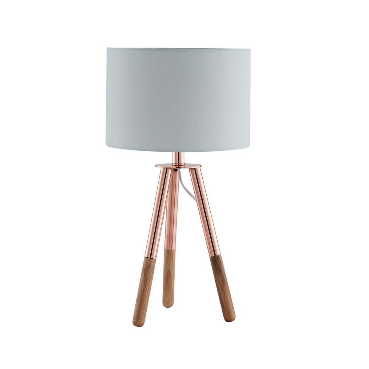 Table lamp with wooden frame and copper / oak fabric shade