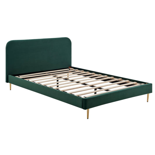 Upholstered bed with velvet cover green 140x200 cm