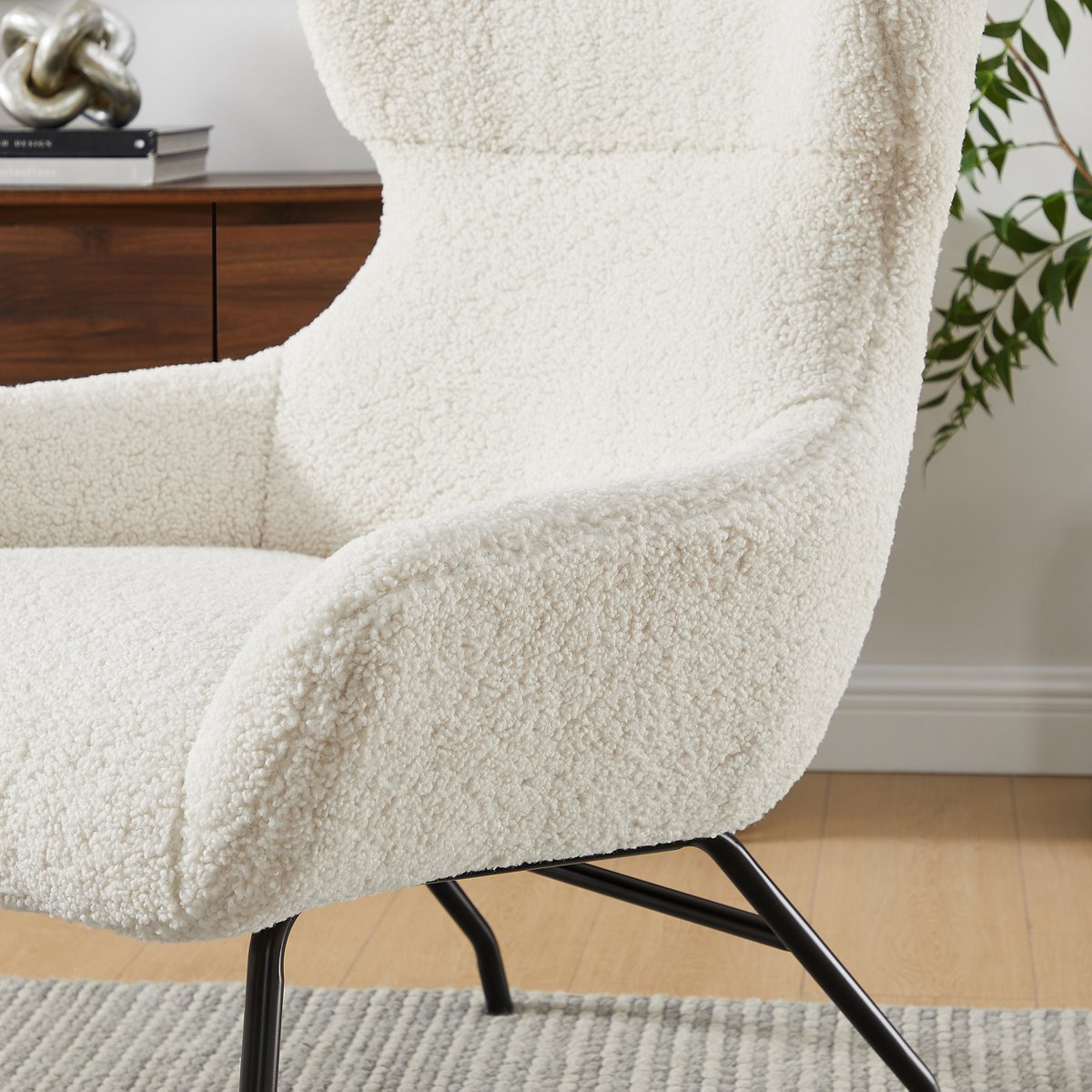 Armchair and stool set teddy fur beige