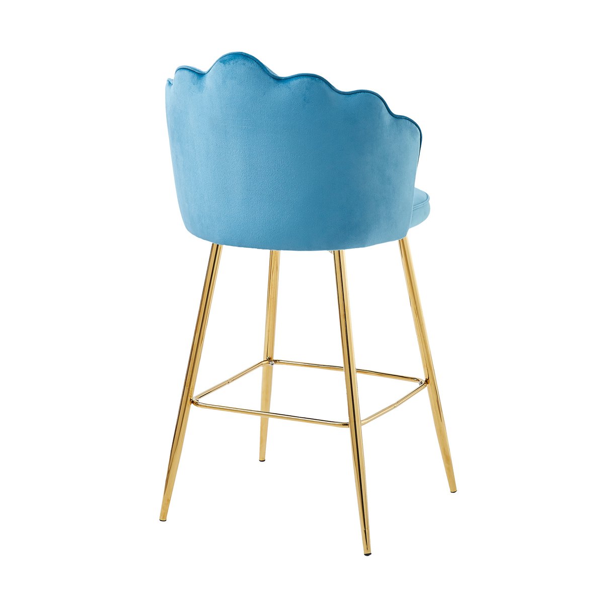Set of 2 shell design bar stools in blue velvet
