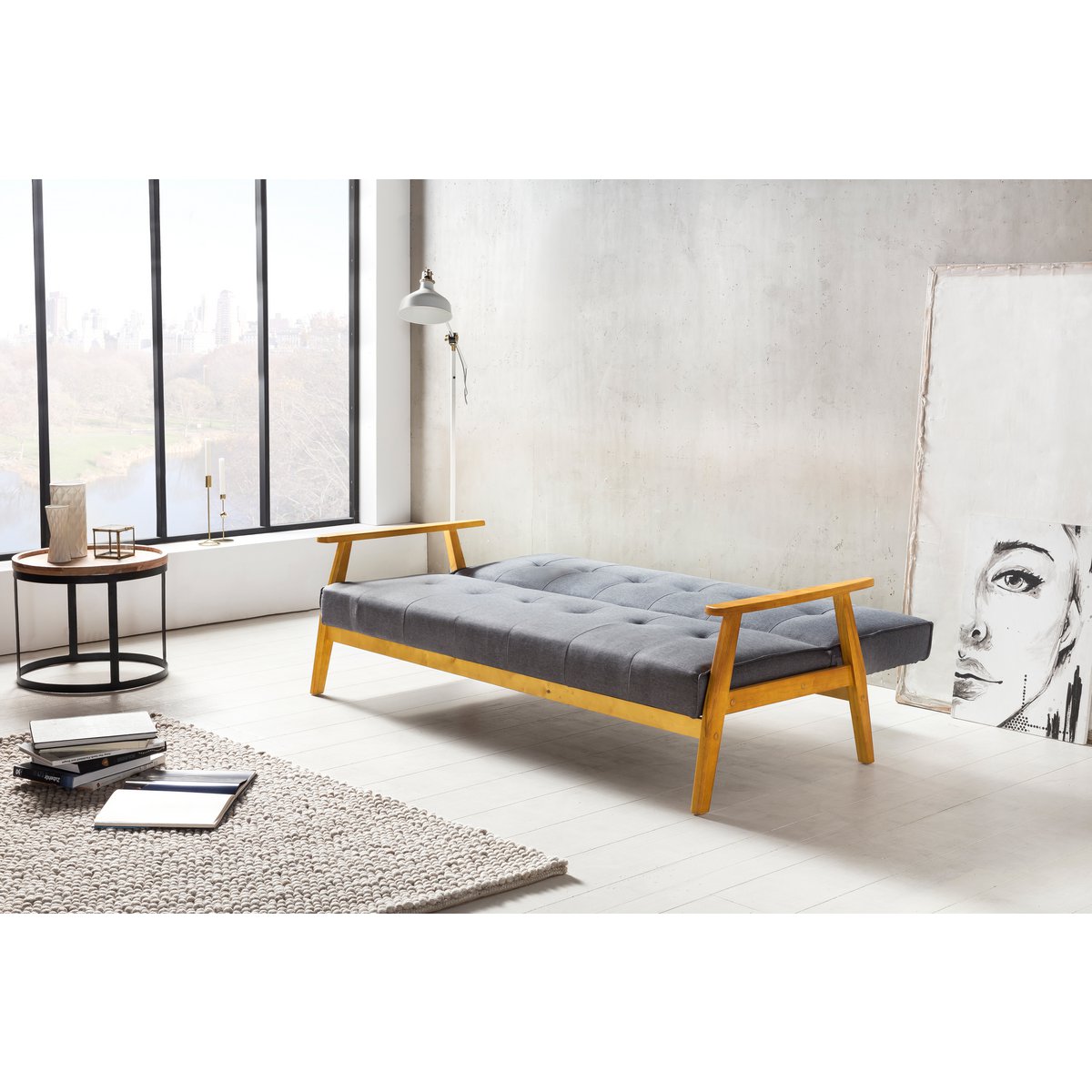 Sofa bed 190x85x81 cm dark gray woven fabric