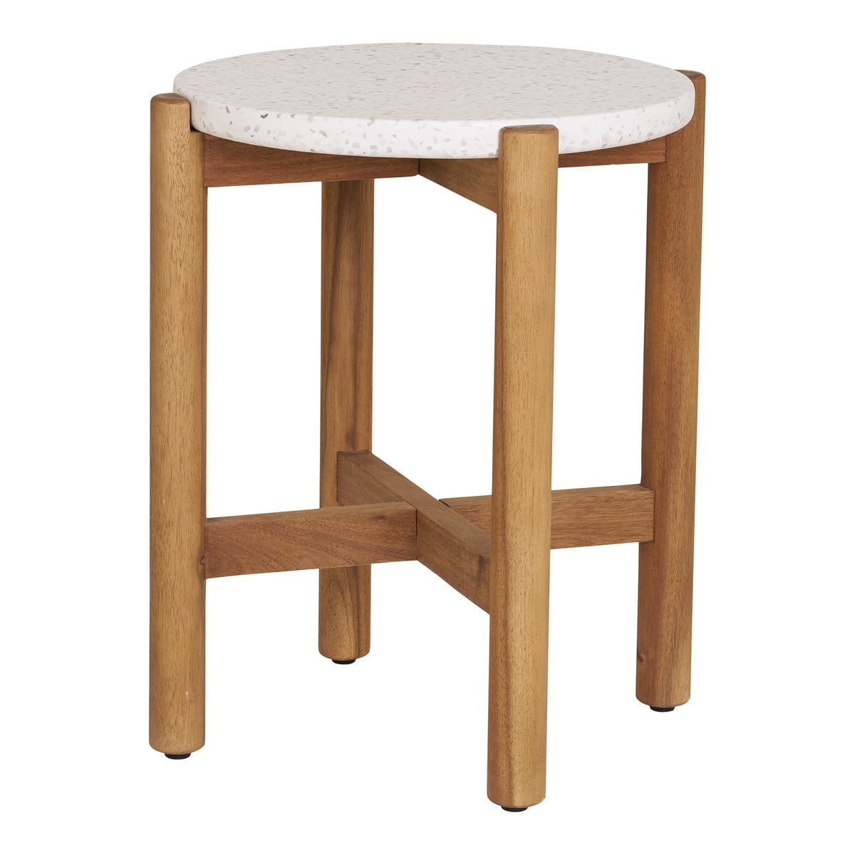 Terracina Side Table - Natural/Weiß, Acacia/Terrazzo, Ø37x46 cm