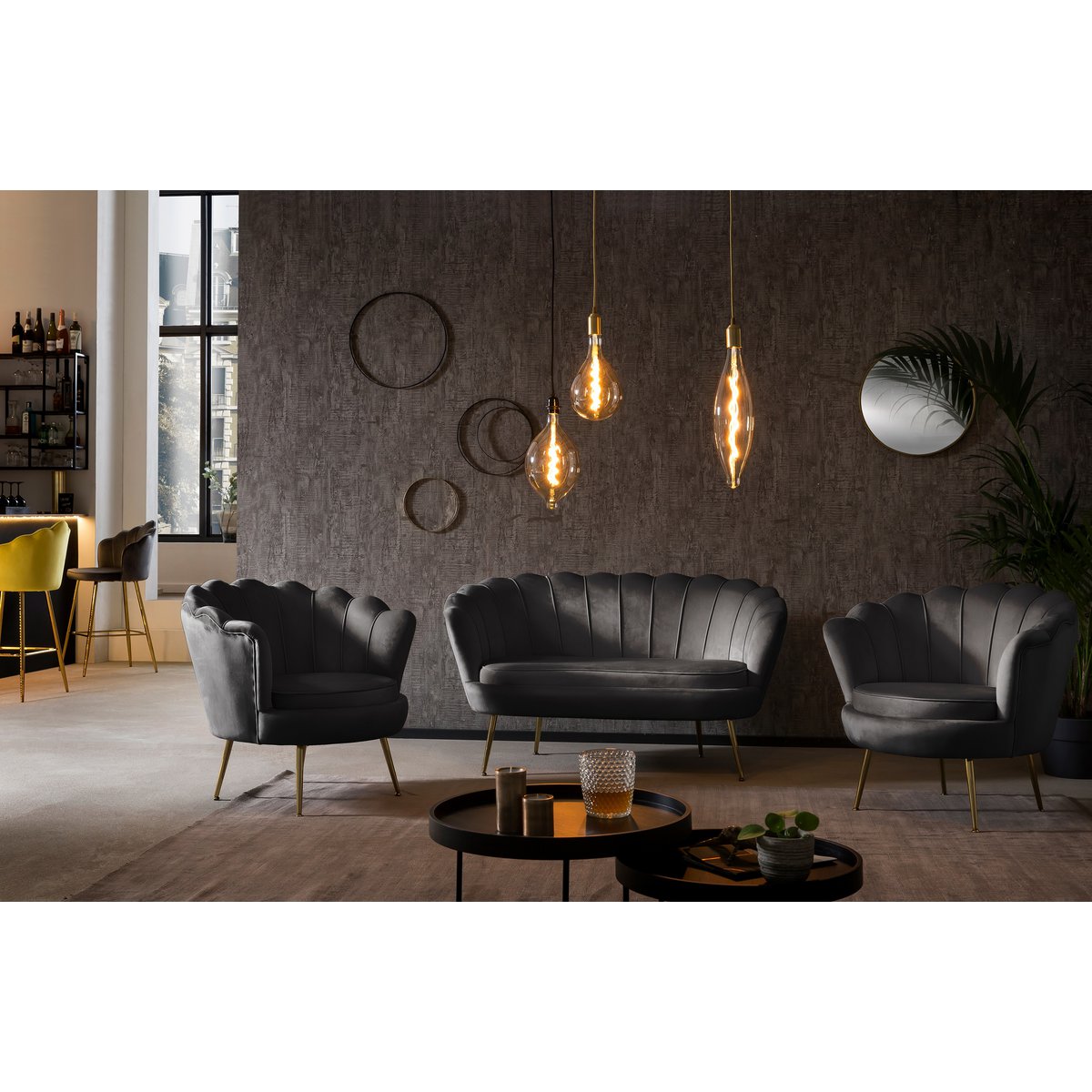 Velvet Shell Sofa Black
