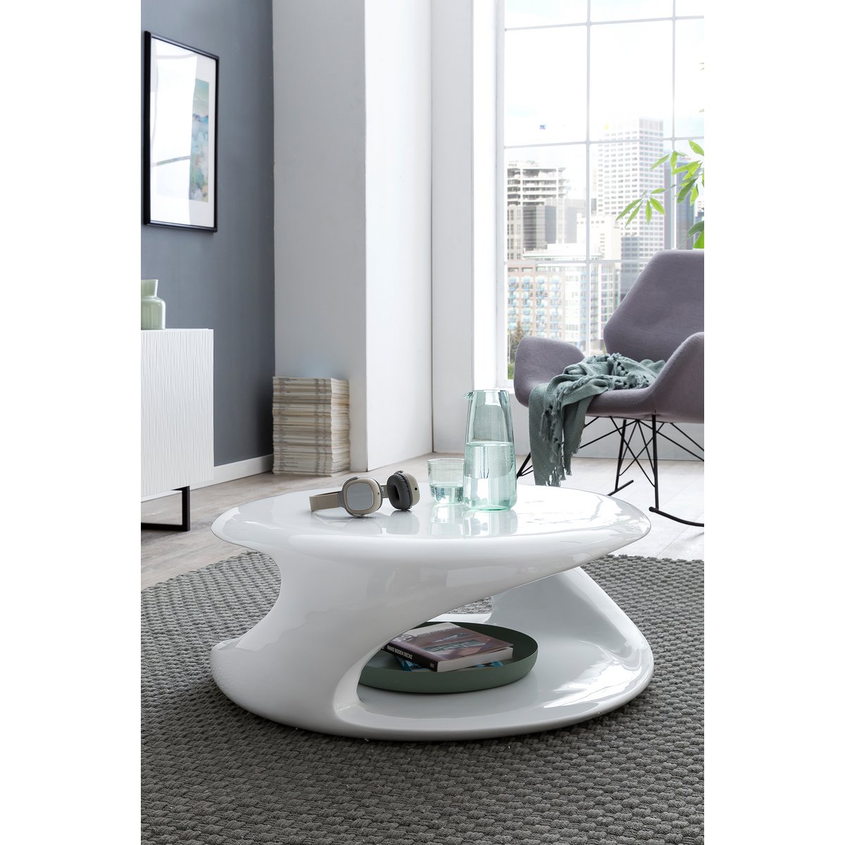Coffee table 80x80x33 cm white fiberglass