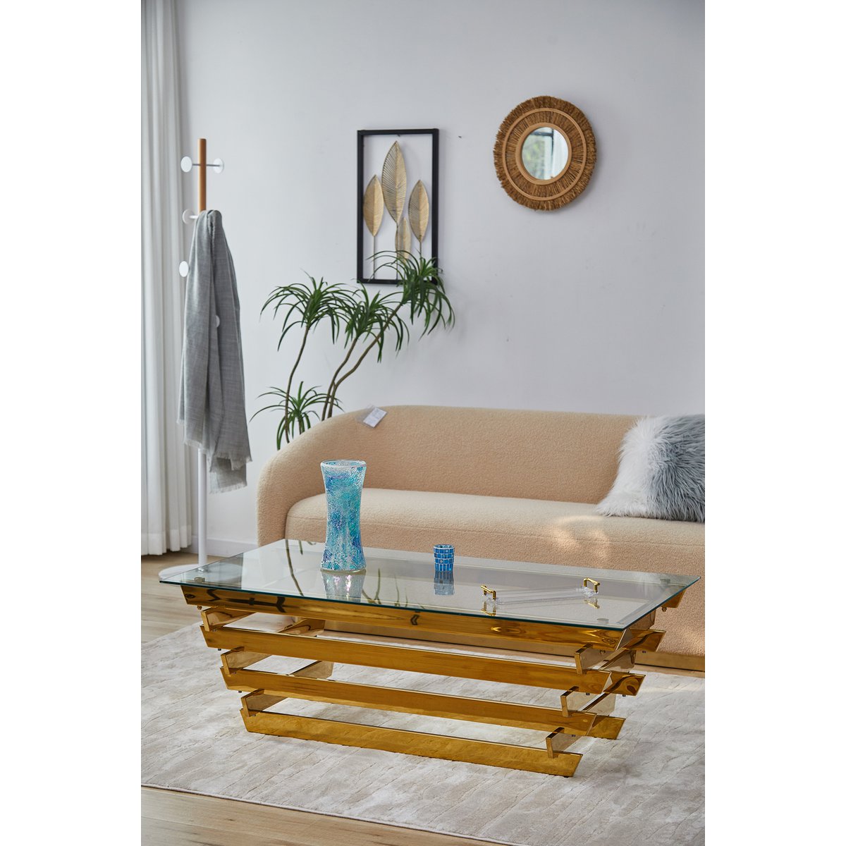 Coffee table 130x70 cm gold/clear glass
