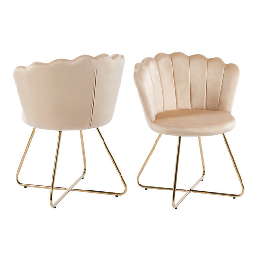 Muschelstuhl aus Samt 2er Set Beige