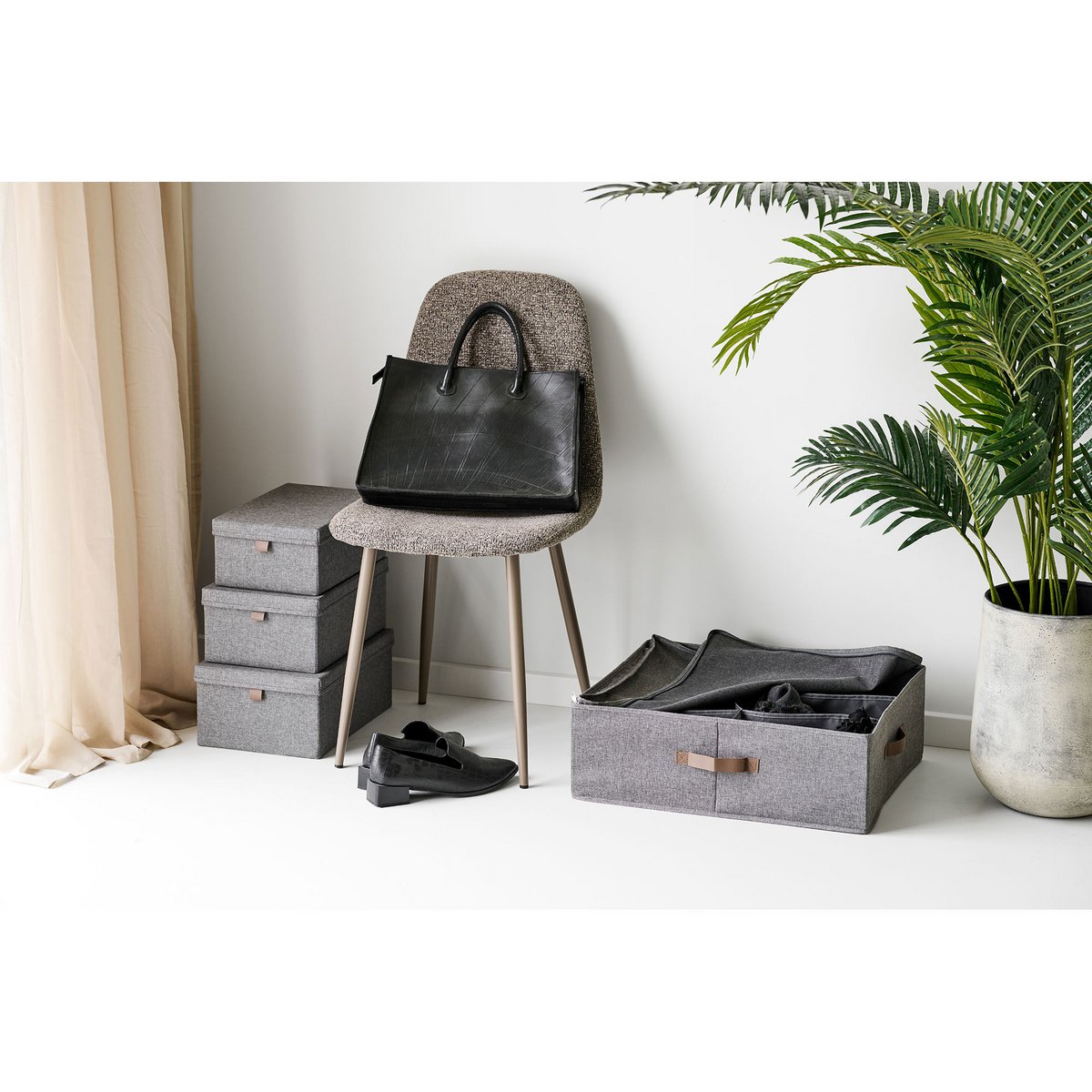 Noto Aufbewahrungsboxen, Textil, dunkelgrau, 3er-Set
