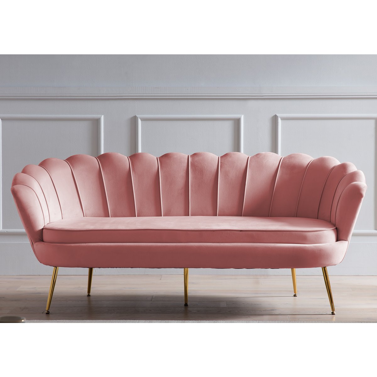 Shell sofa 3 seater in rose velvet