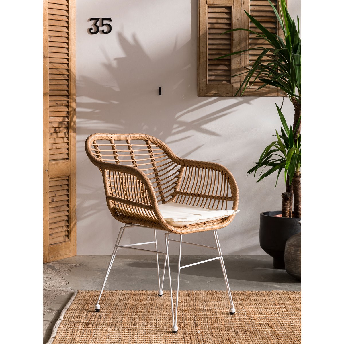 Set of 2 armchairs in rattan look, natural