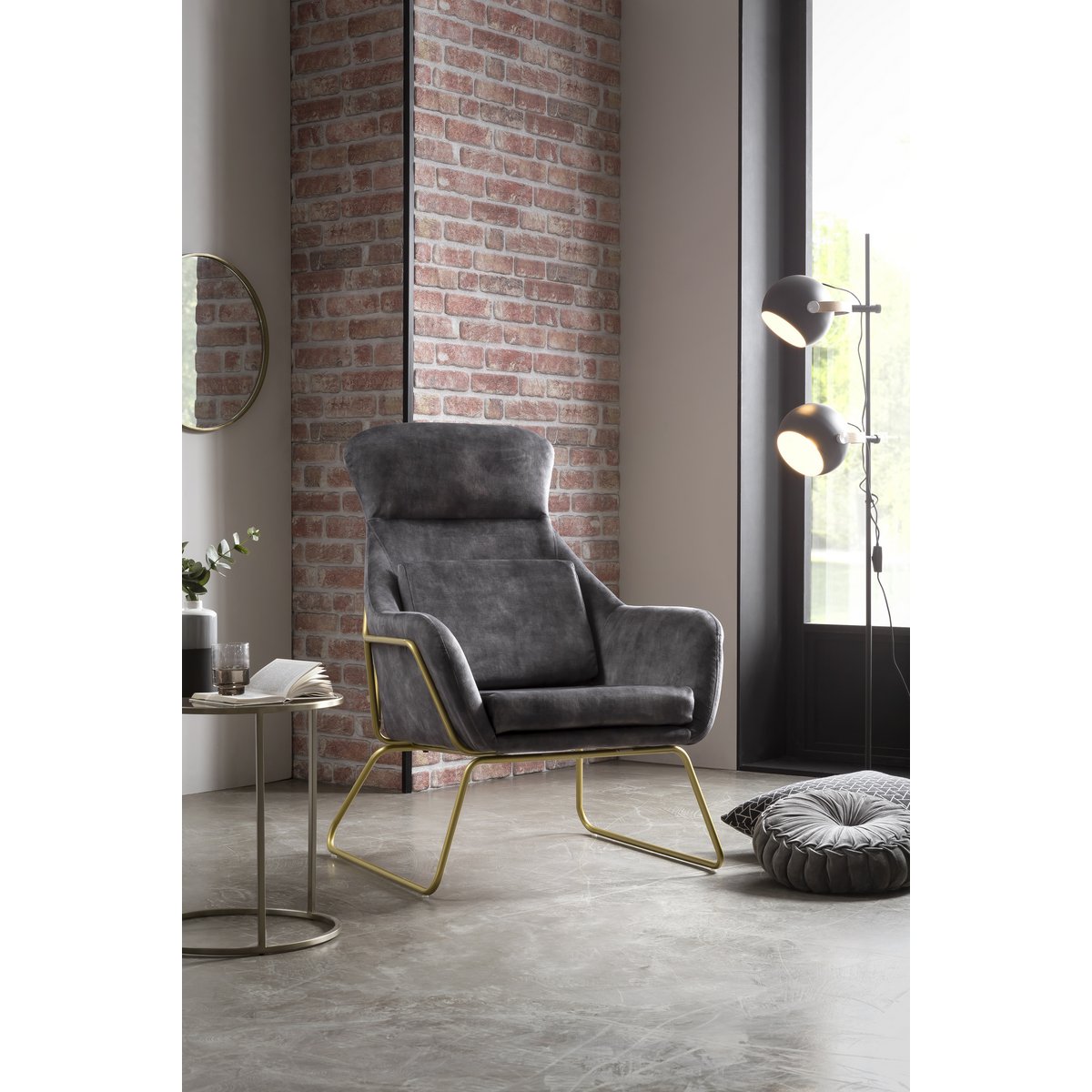 Lounge chair made of gray velvet