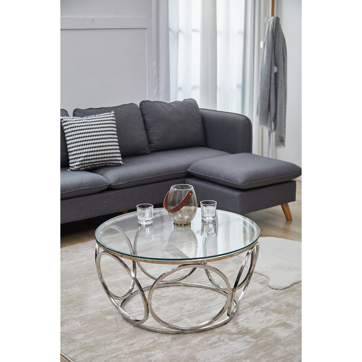 Couchtisch Ø 80 cm Silber/Klarglas