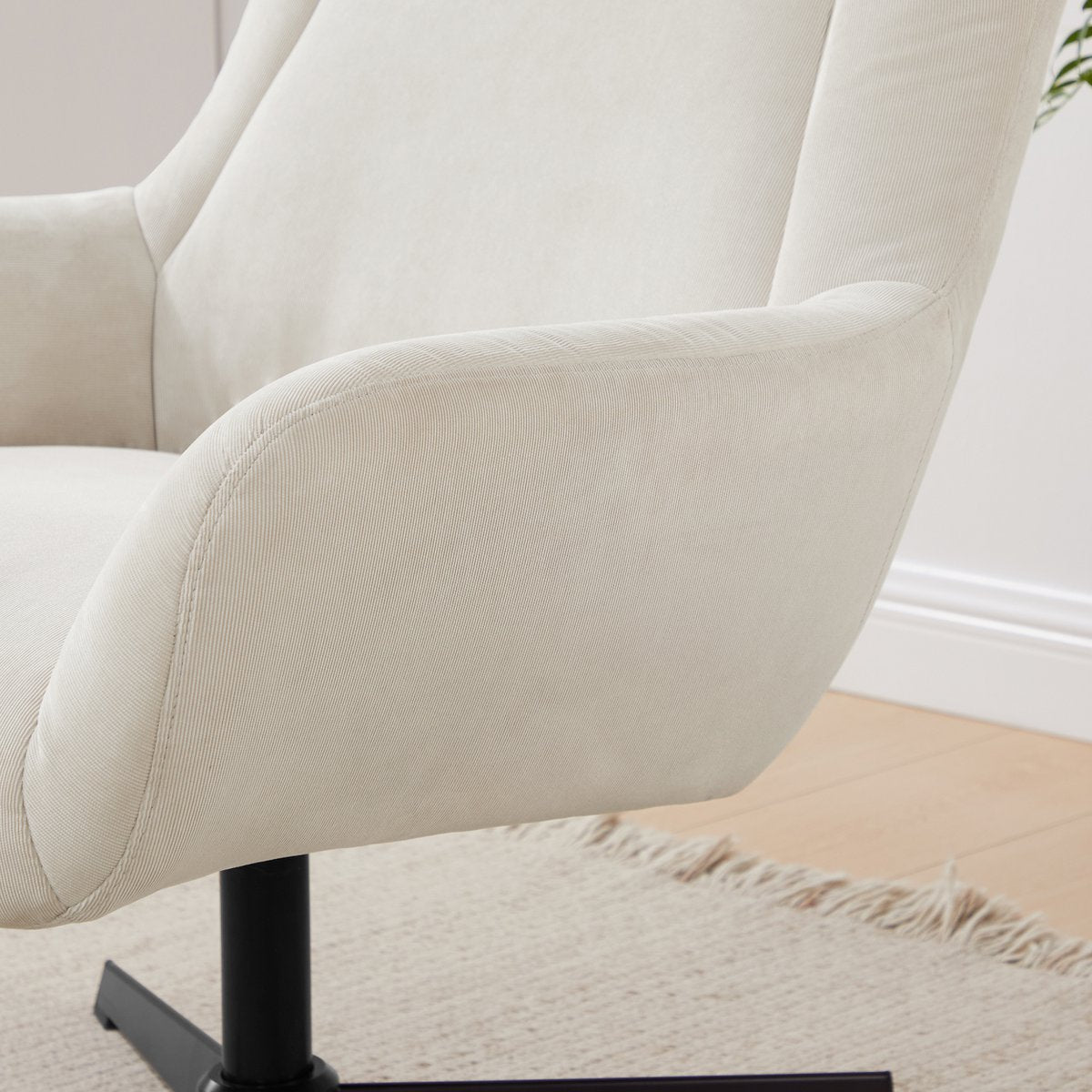 Armchair and stool corduroy look beige