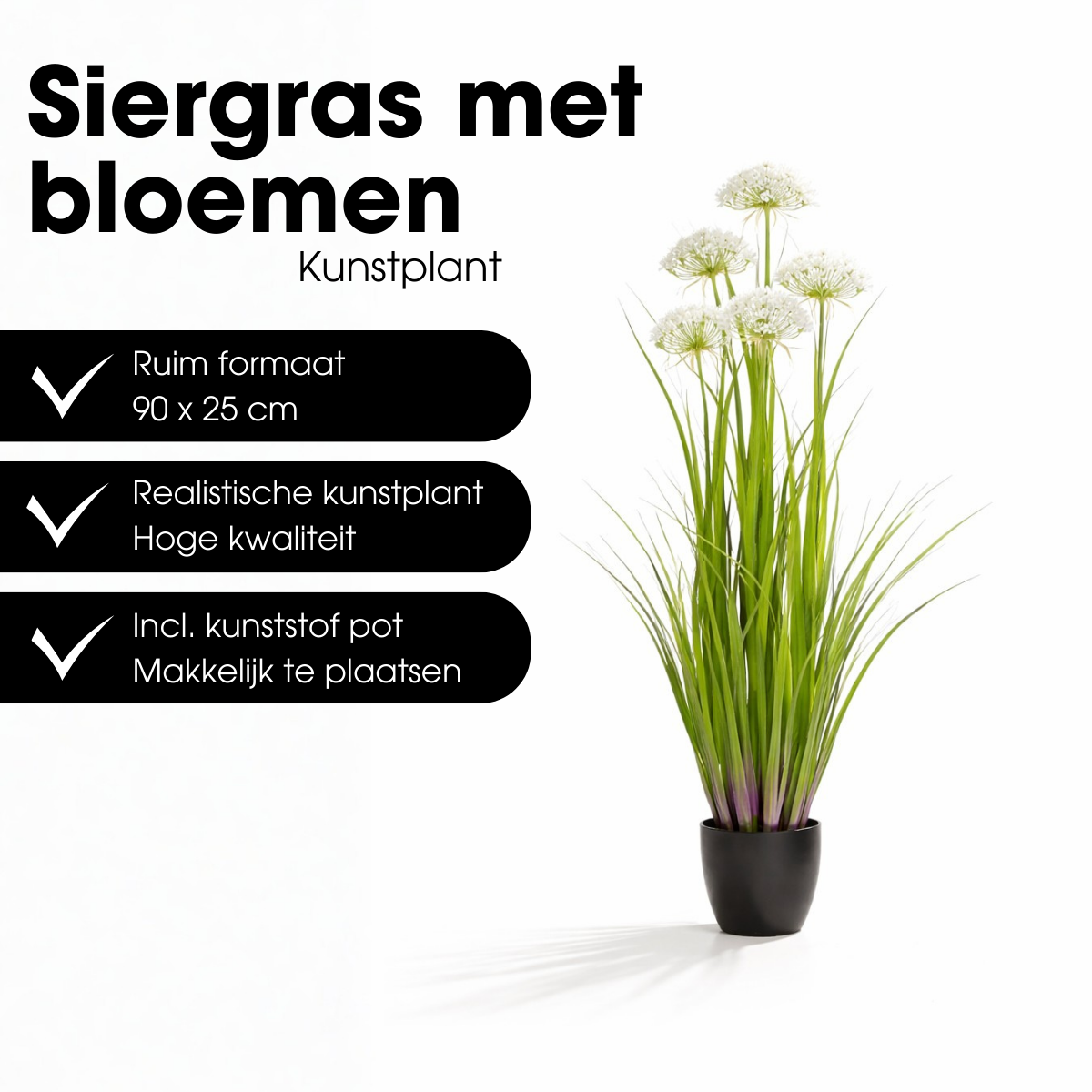 Künstliche Pflanze Ziergras weiß