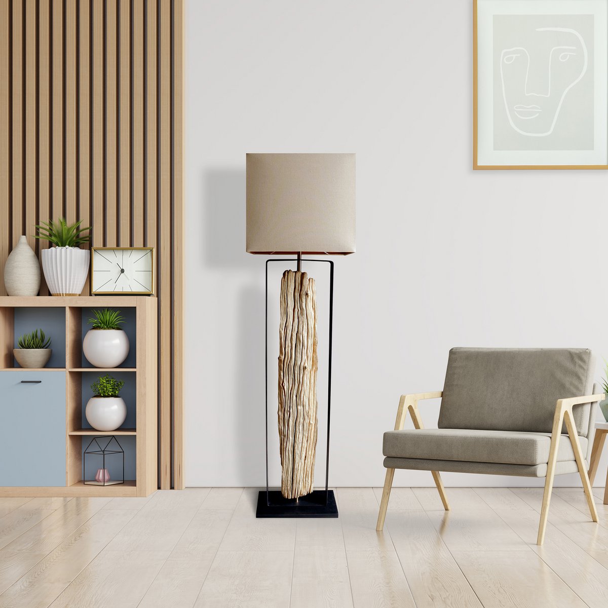 Stehleuchte Treibholz Natur/Beige 165 cm