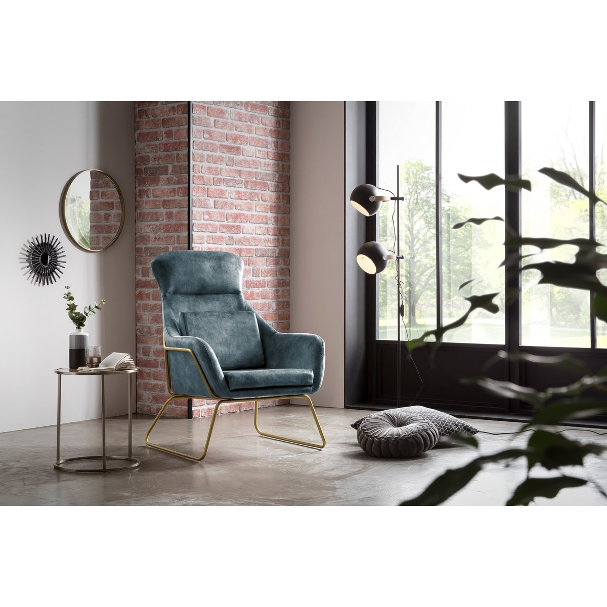 Relax armchair made of velvet velor blue