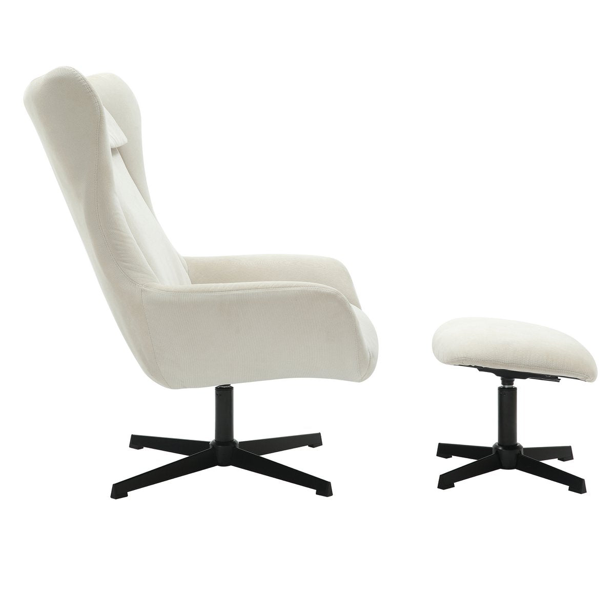 Armchair and stool corduroy look beige