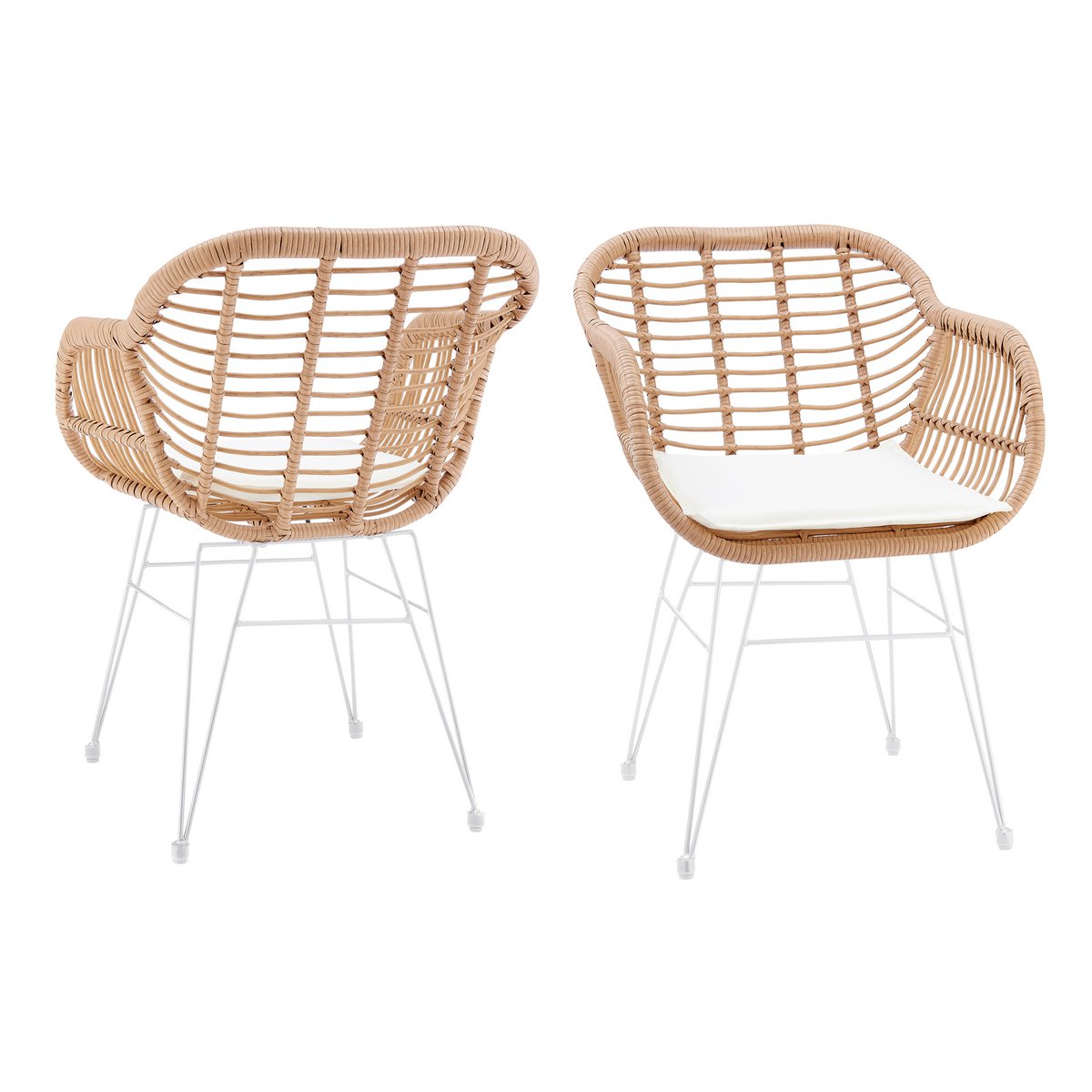 Set of 2 armchairs in rattan look, natural