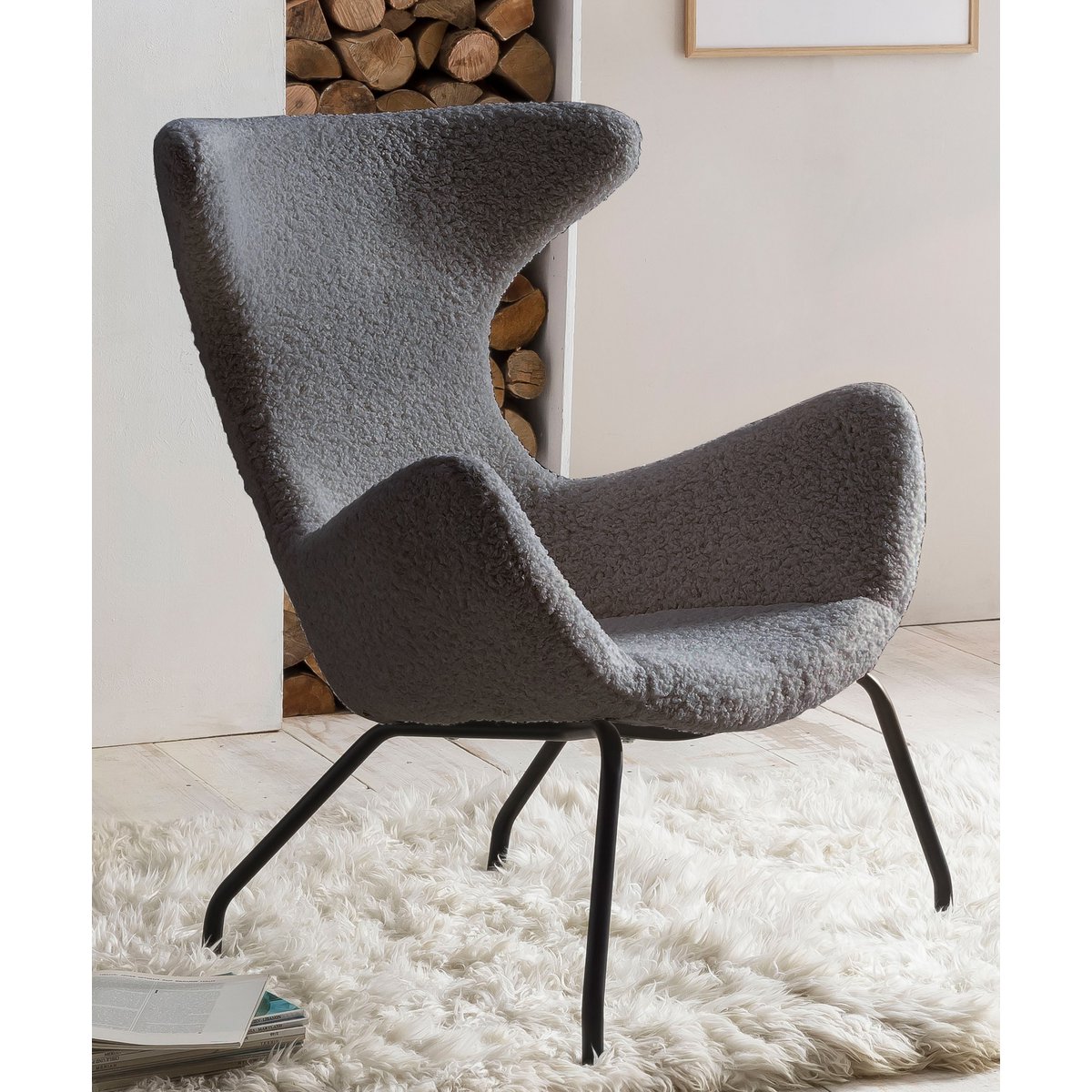 Relax armchair teddy fur grey