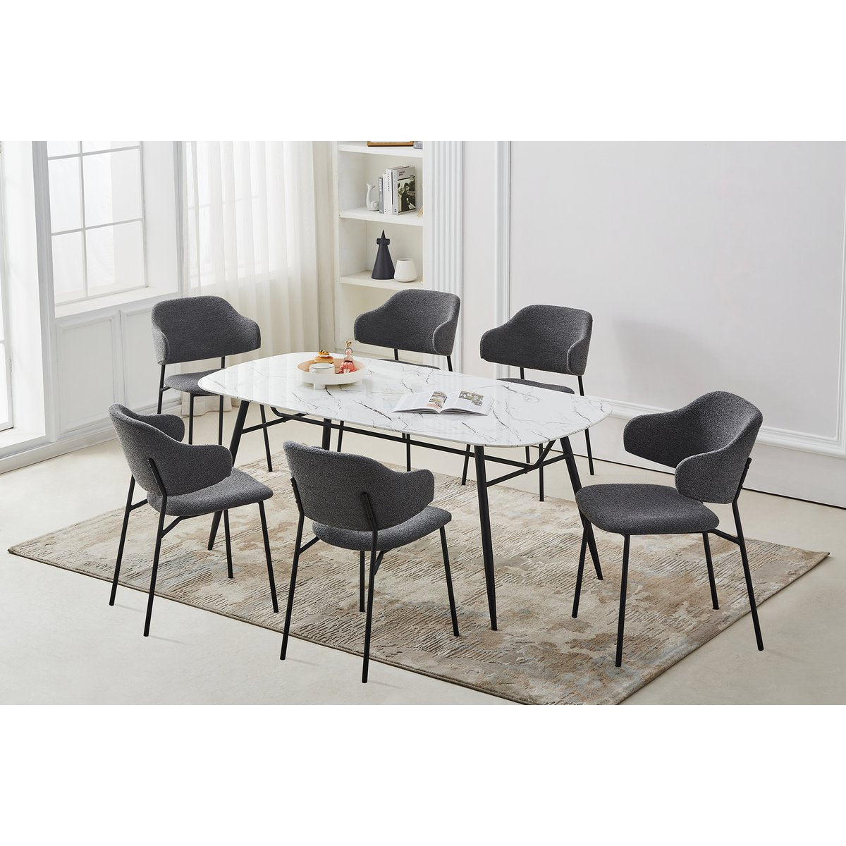 Bouclé armchair set of 2 dark gray