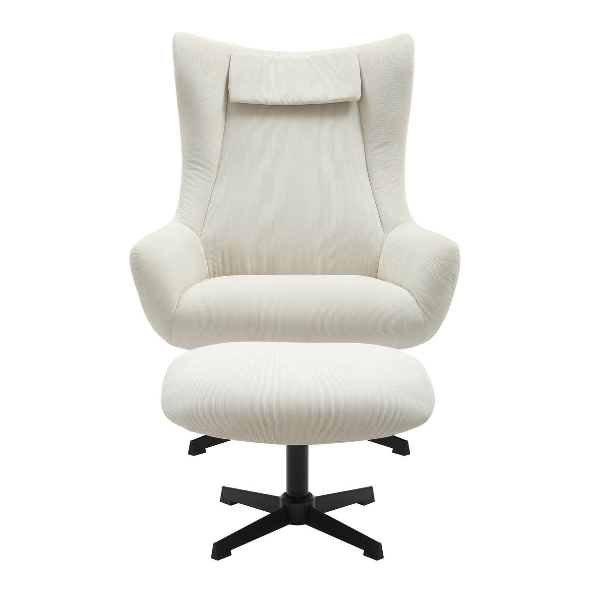Armchair and stool corduroy look beige
