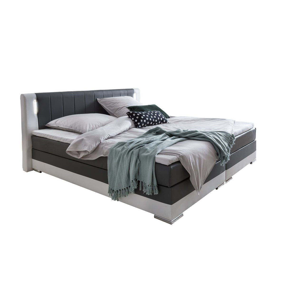 Box spring bed 180 x 200 cm LED grey/white faux leather look