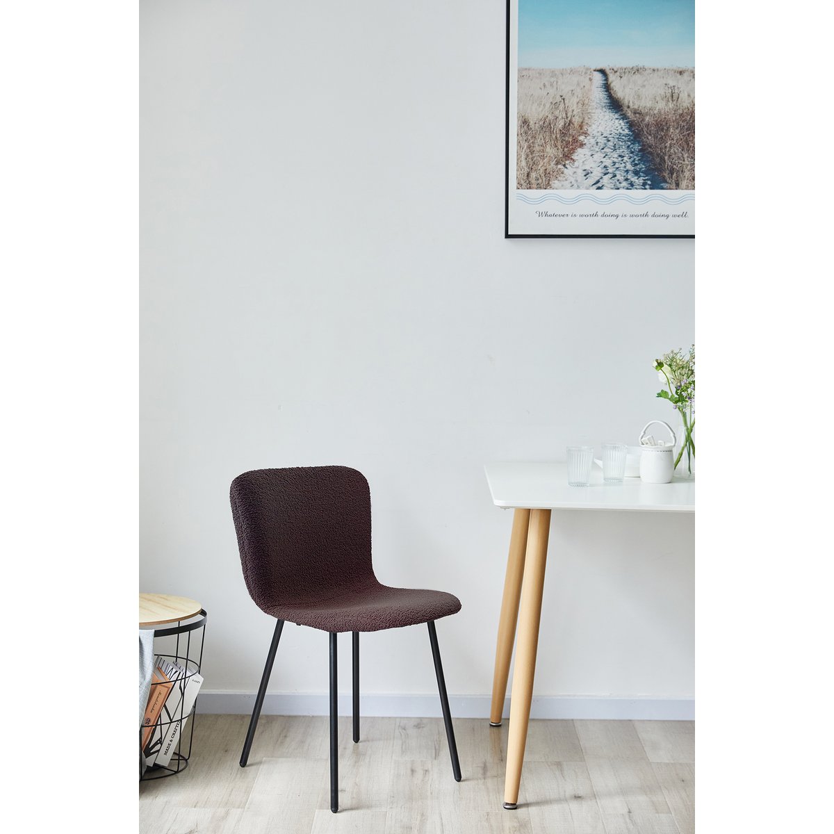 Bouclé look chair set of 4 dark gray