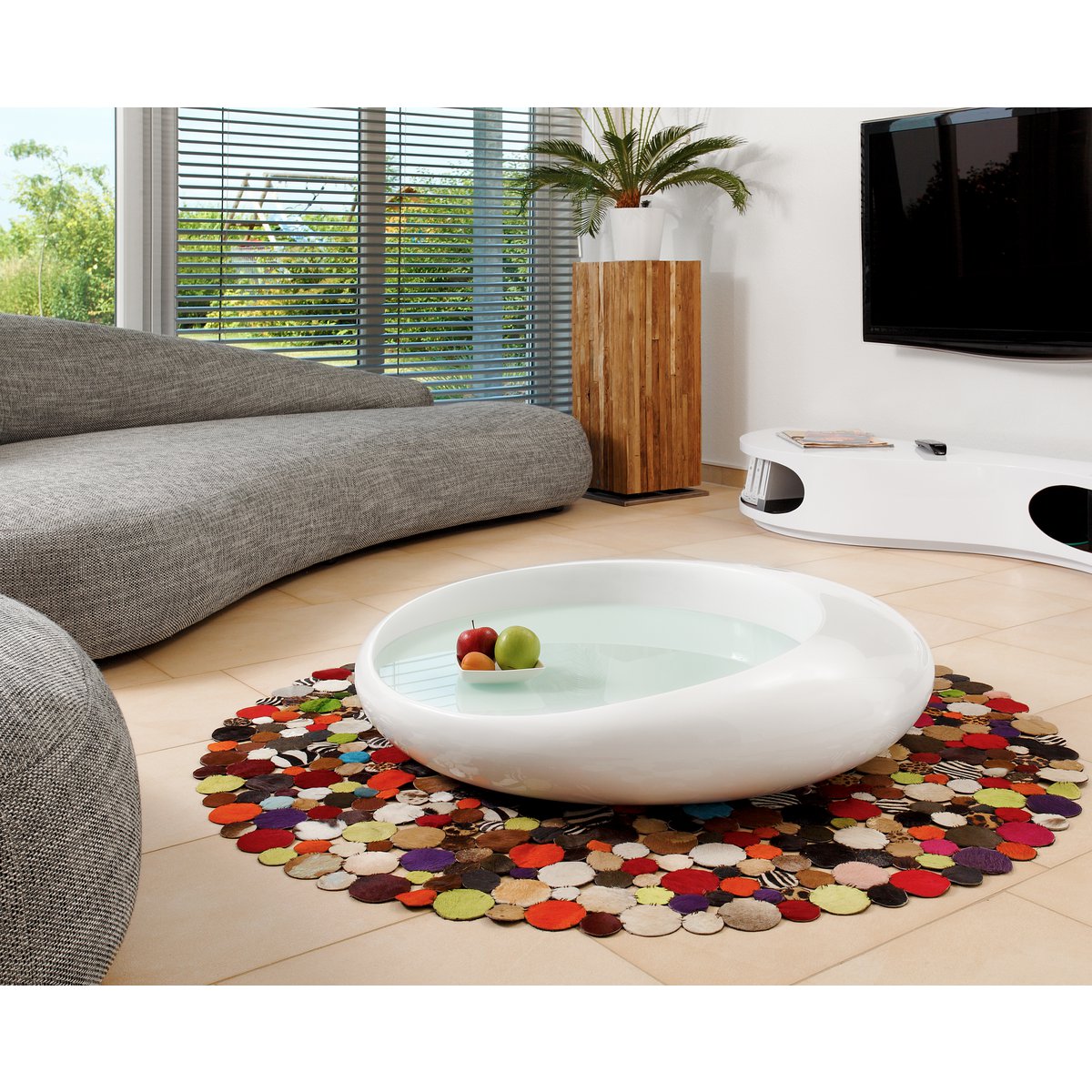 Coffee table 100x100x25 cm white fiberglass