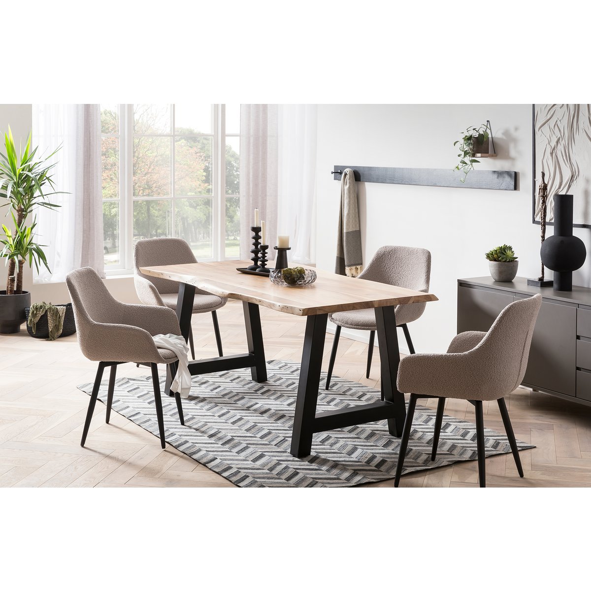 Armchair Bouclé fabric taupe set of 2