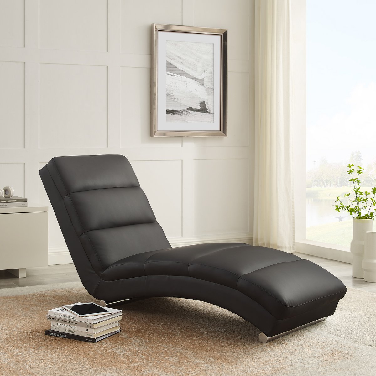Relaxation lounger black imitation leather look