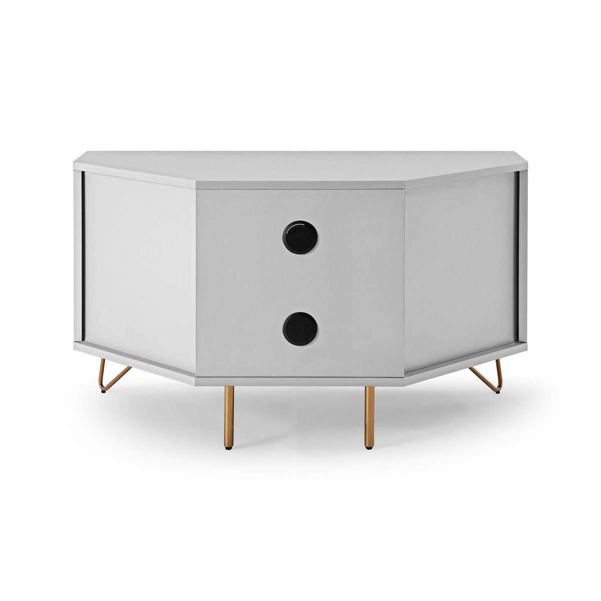 Corner TV lowboard with drawer, folding compartment and open compartment