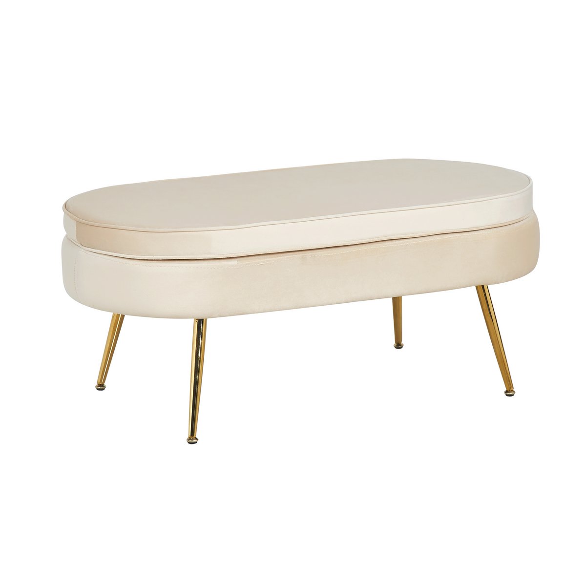 Pouf oval made of beige velvet
