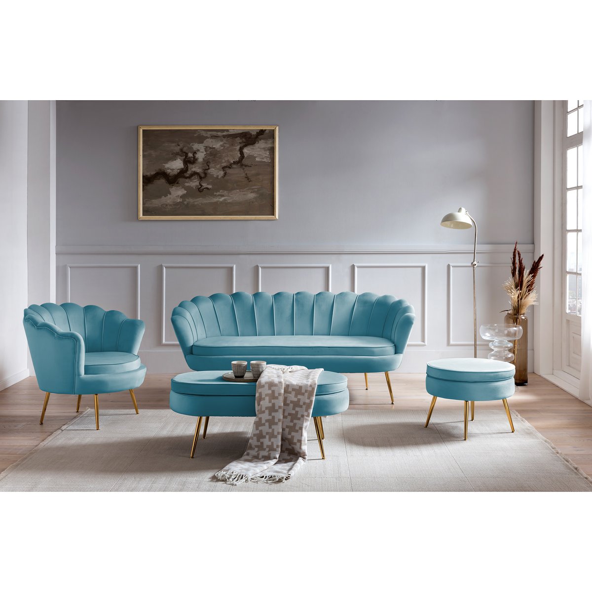 Velvet shell armchair blue