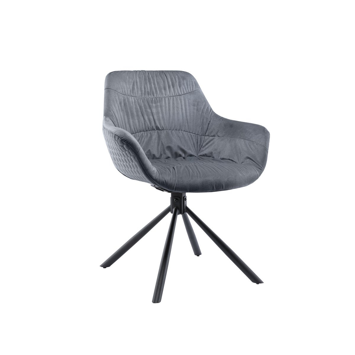 Armchair with honeycomb quilting in gray velvet