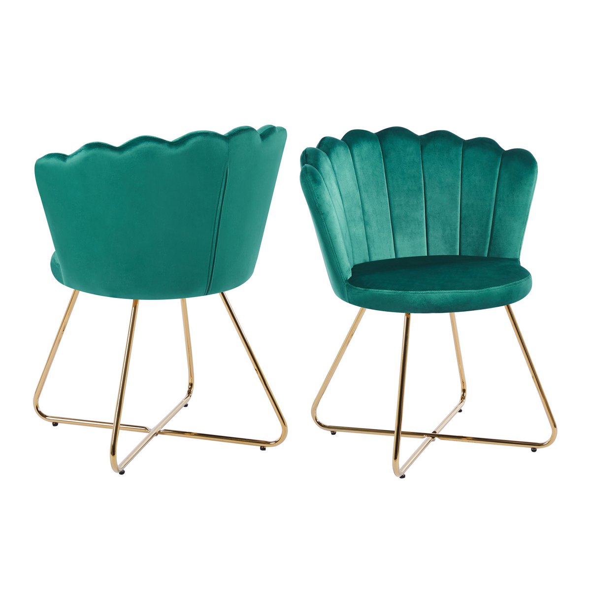 Set of 2 green velvet shell chairs